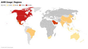 Global map showing AHRI usage regions