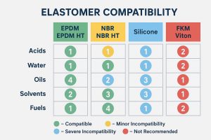 Chemical Compatibility of Elastomers: EPDM, EPDM HT, NBR, NBR HT, Silicone, and FKM (Viton) Gasket Compatibity