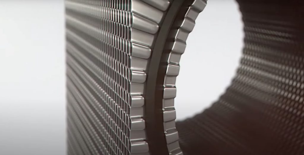 Close-up of a heat exchanger structure.