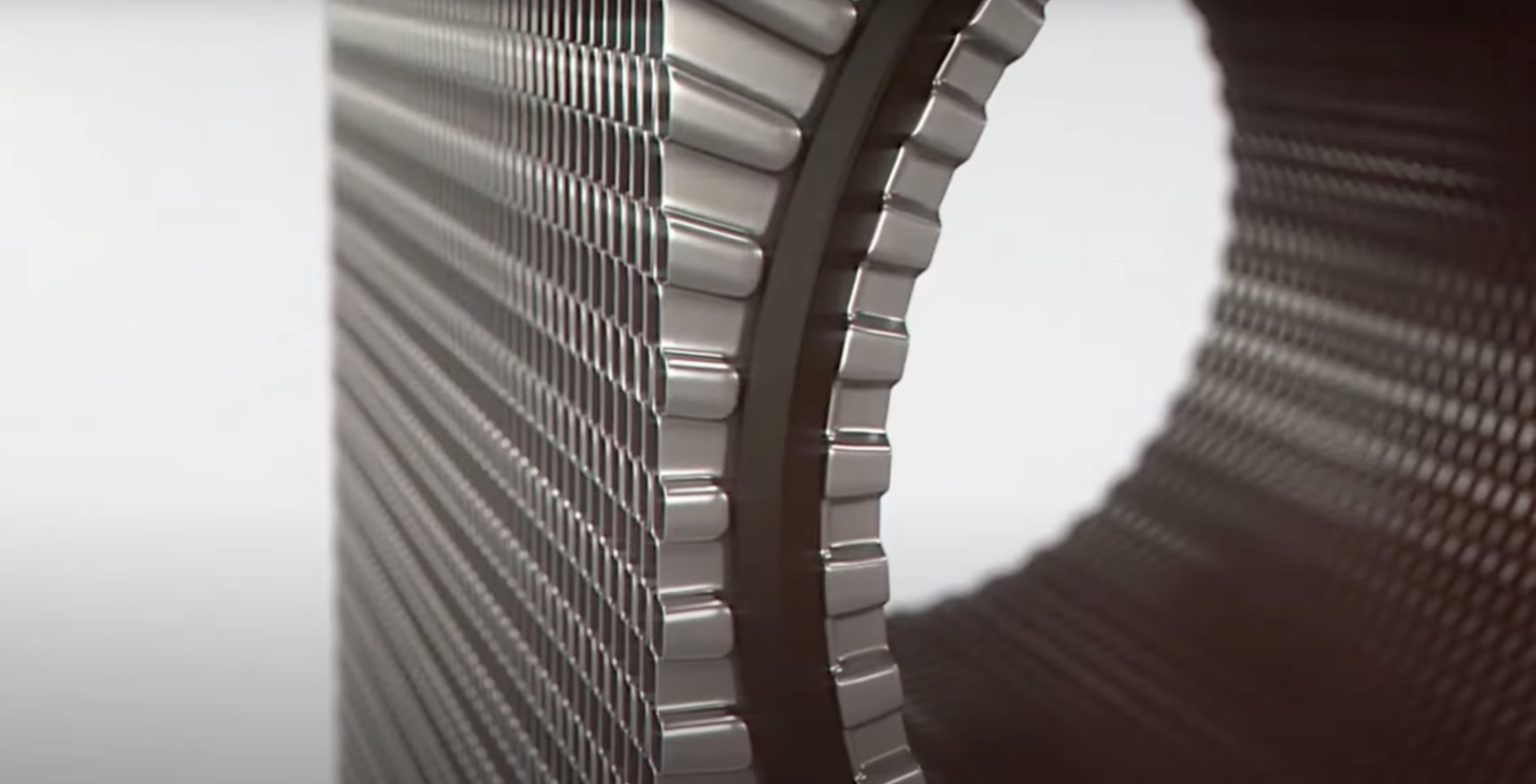 Close-up of a heat exchanger structure.