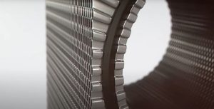 Close-up of a heat exchanger structure.