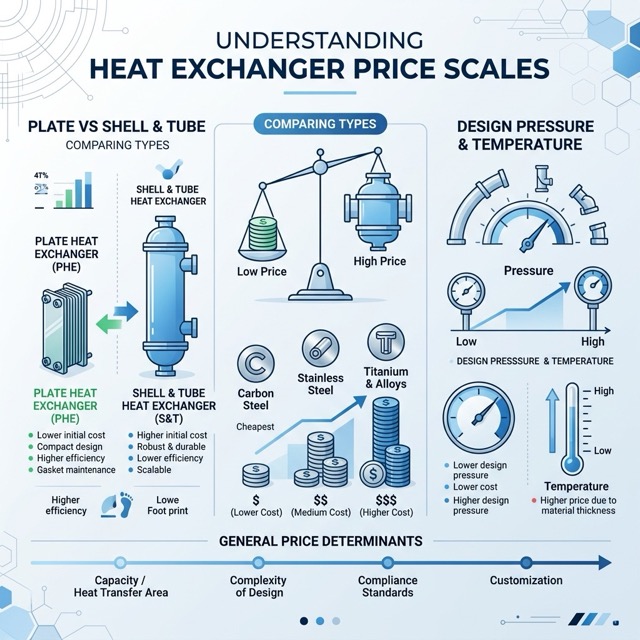 heat exchanger pricing cost factors comparison plate shell tube