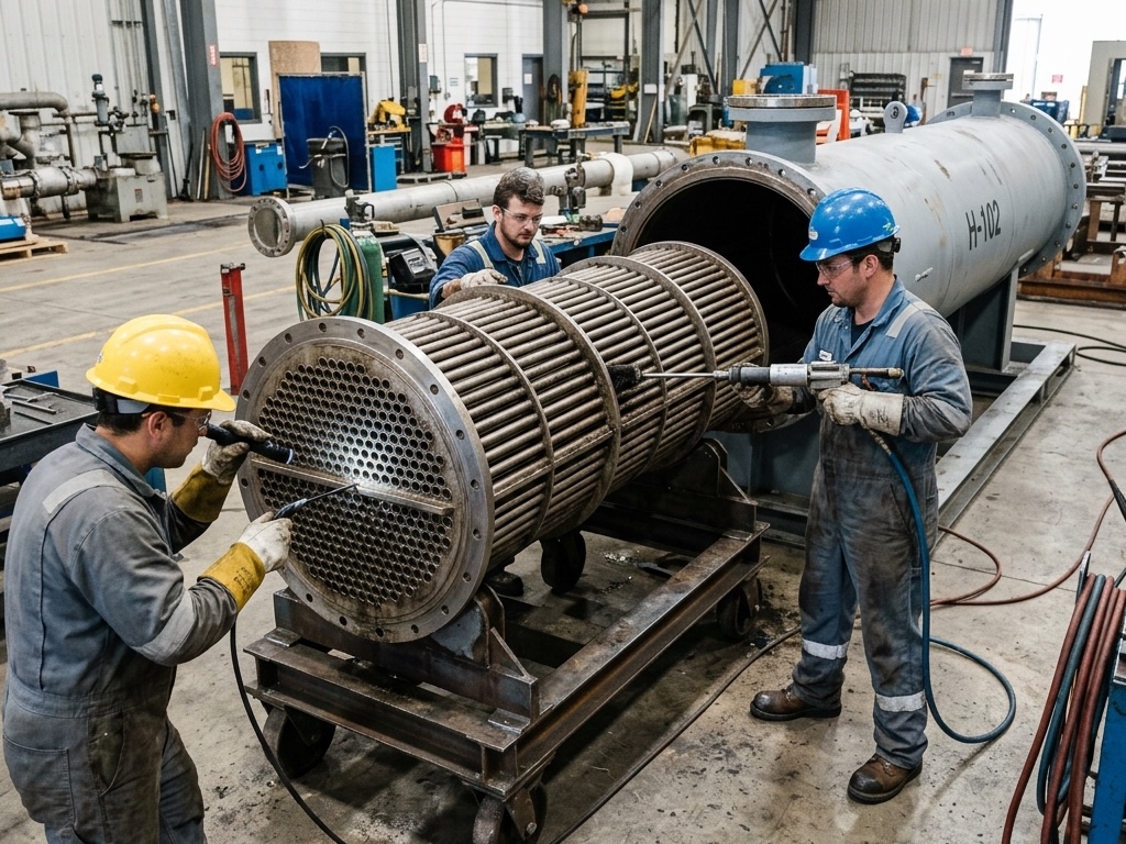 Maintenance cleaning of shell and tube heat exchanger tube bundle